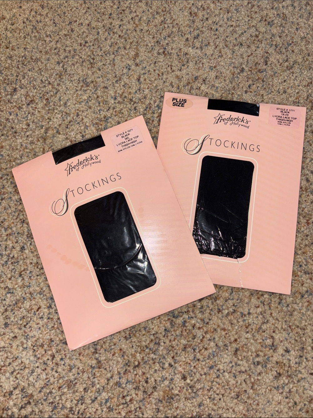 Frederick's of Hollywood Black Stockings Duo in Pink Boxes